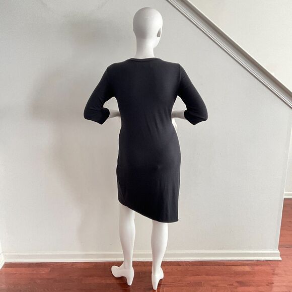 Veronique Miljkovitch Dress M Gray Drapey Midi Asymmetrical Shift - Picture 2 of 9